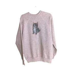 Vintage Pannill Women Kitten Print  Sweatshirt Sz XL Pink/Gray EUC CottageCore